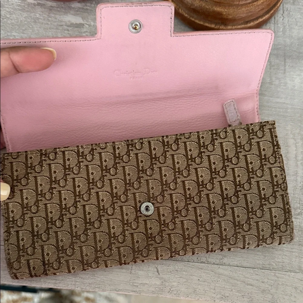 Christian Dior Trotter Canvas Pink Leather Long Wallet